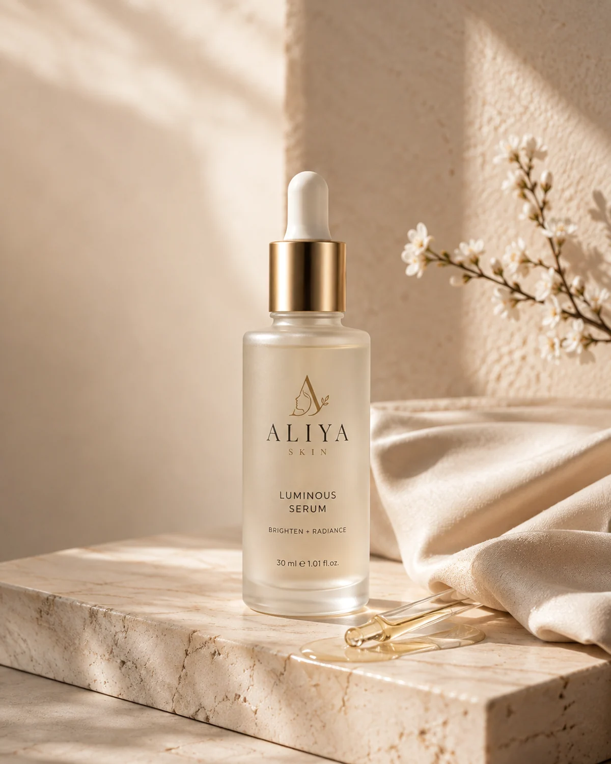 Luminous Serum in frosted glass Aliya Skin packaging