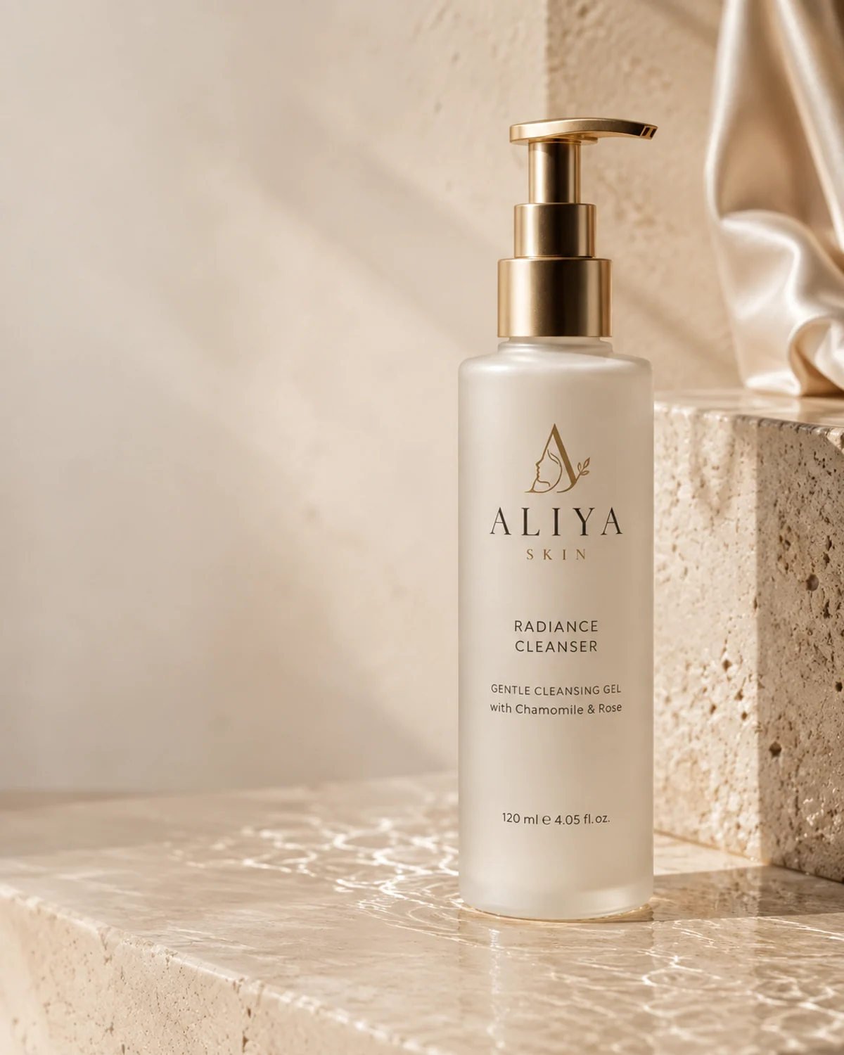 Radiance Cleanser in frosted glass Aliya Skin packaging