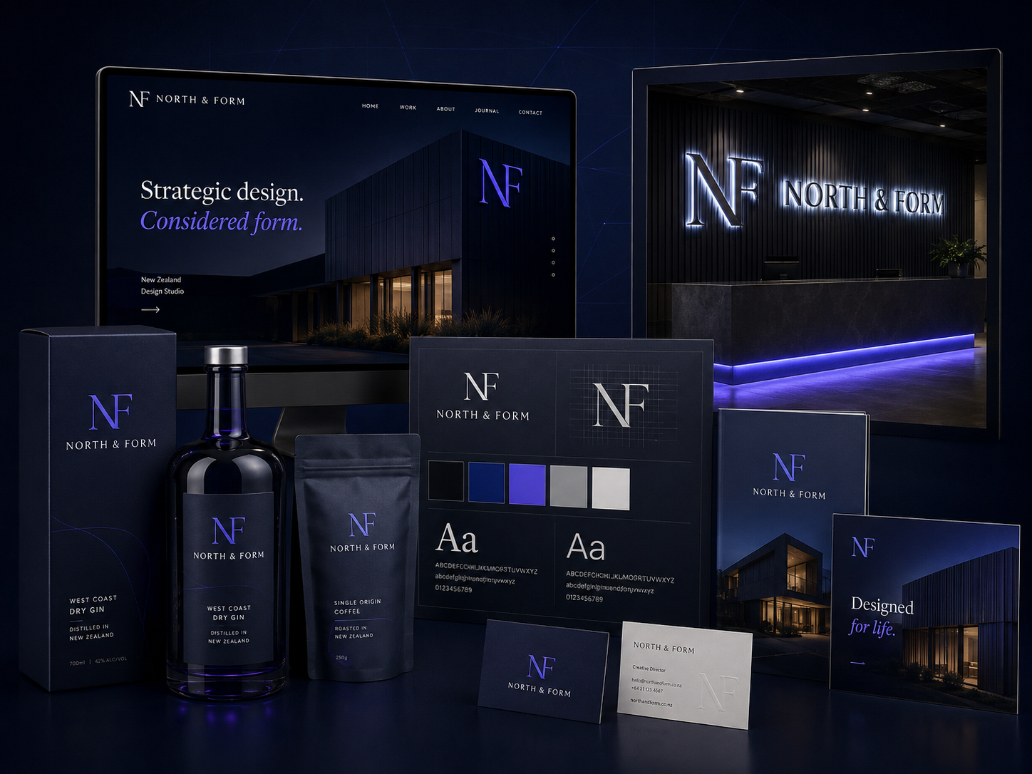 North & Form brand identity, website, signage and packaging system