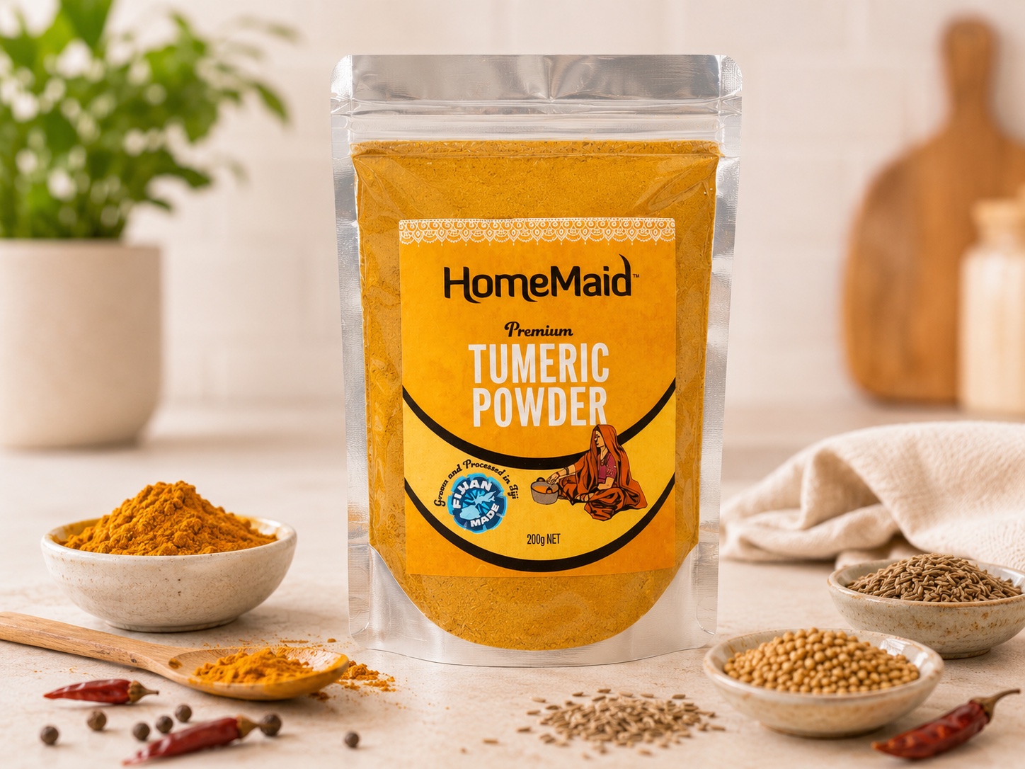 HomeMaid turmeric powder stand-up pouch packaging