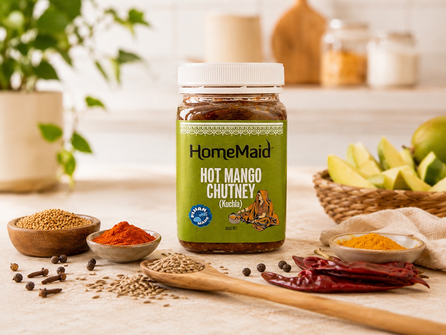 HomeMaid Hot Mango Chutney jar label design
