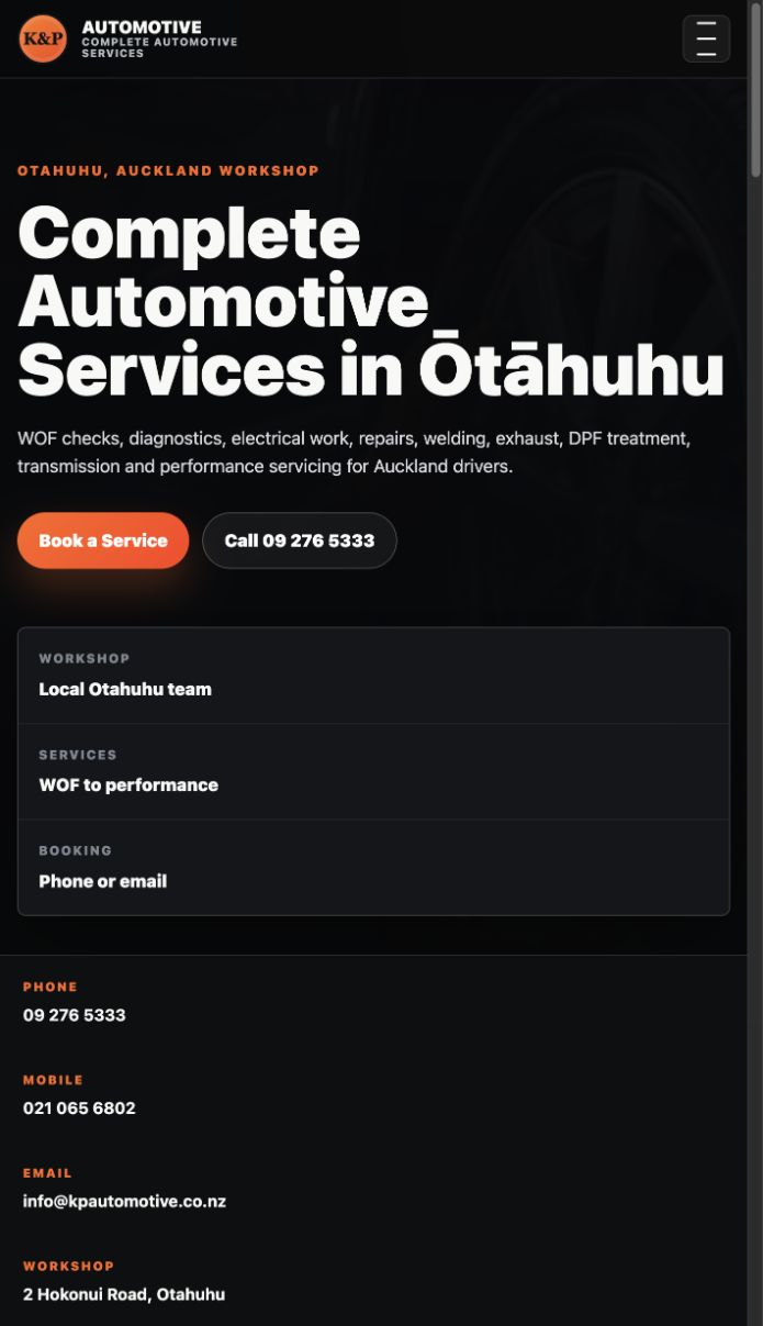 K&P Automotive website design preview