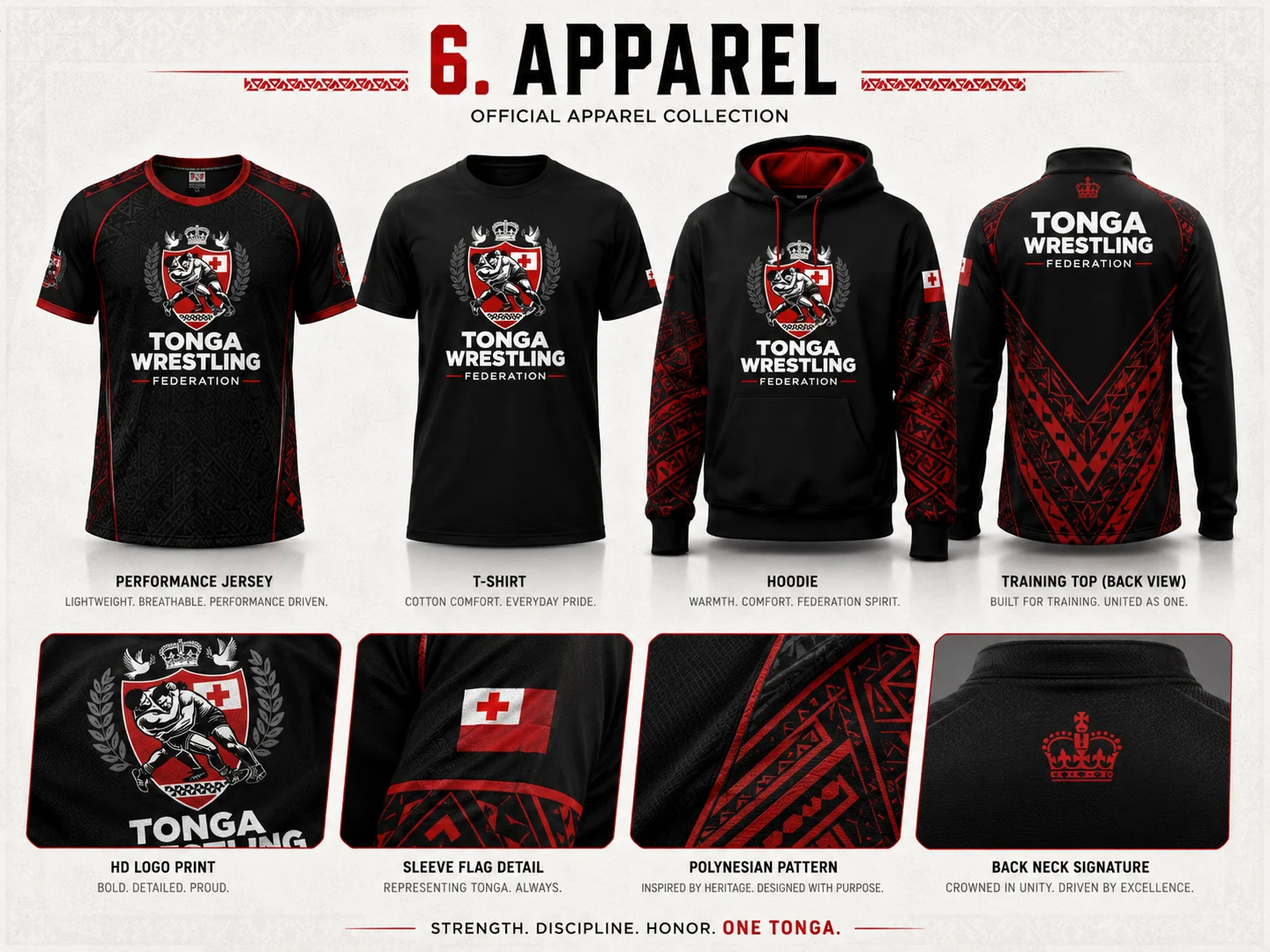 Tonga Wrestling Federation performance jersey, T-shirt, hoodie and training apparel concepts