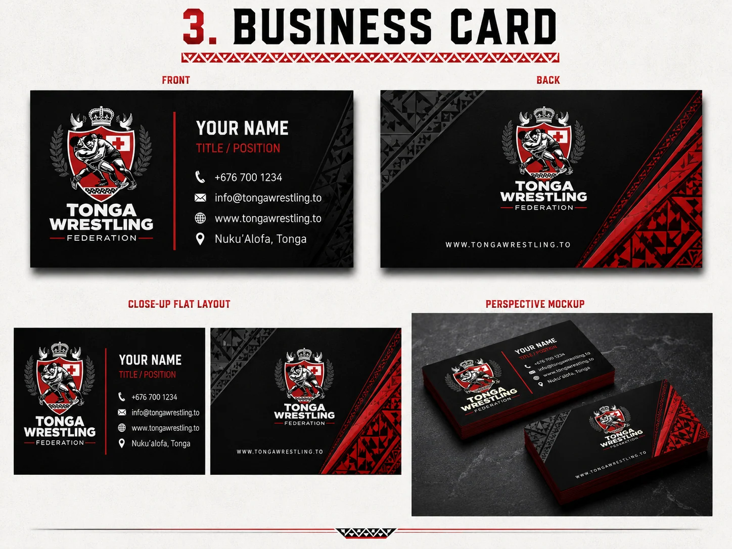 Tonga Wrestling Federation business card application concept