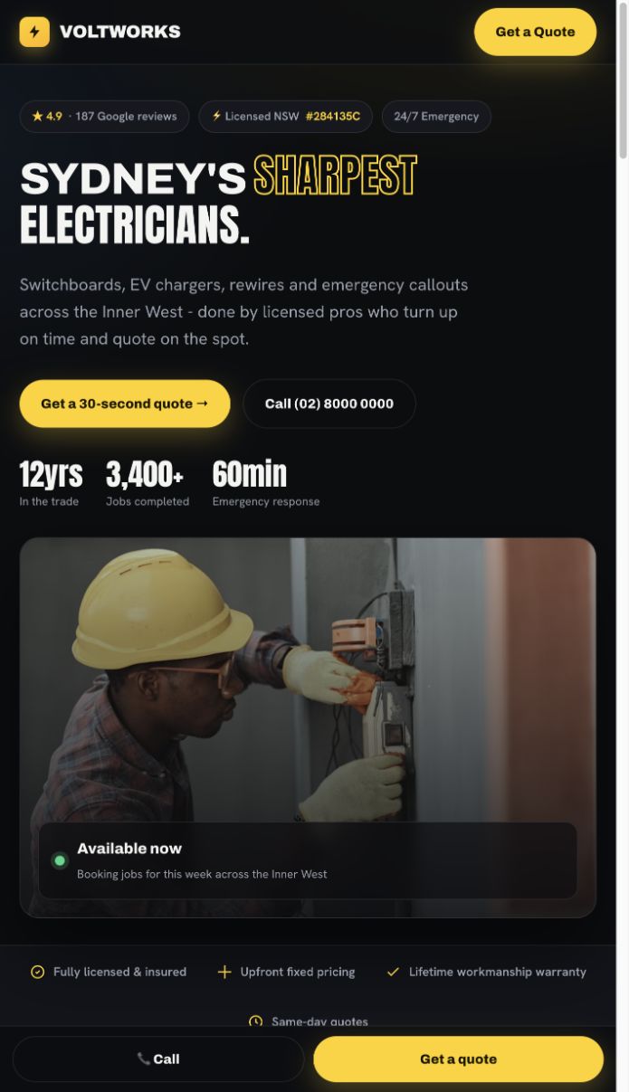 Voltworks Electrical website design preview