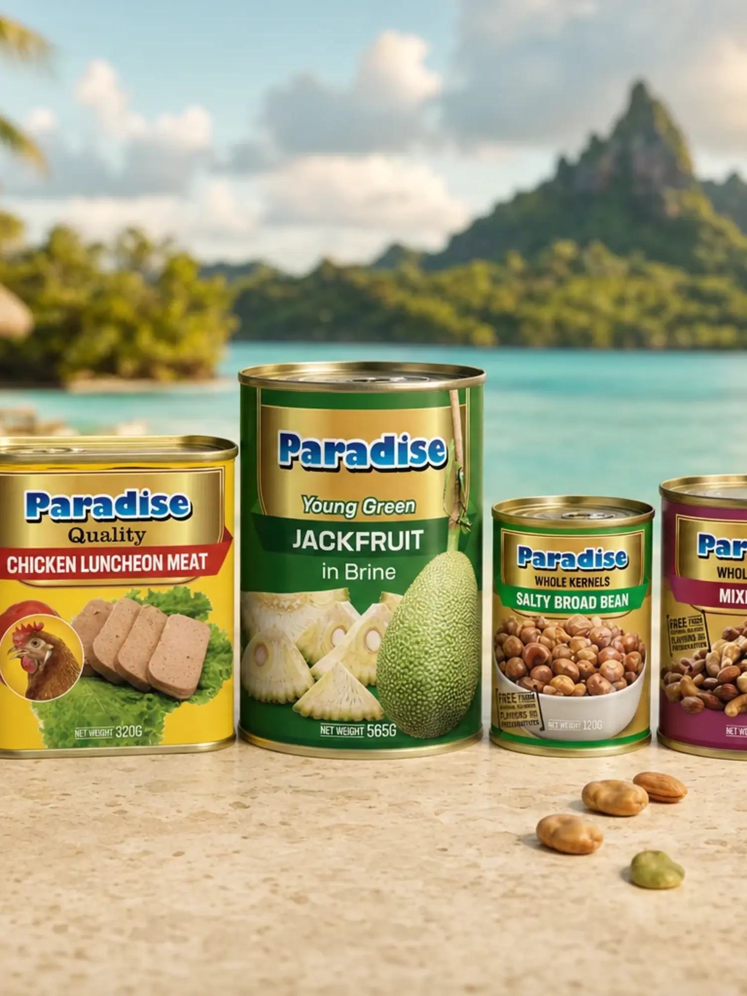 Paradise Foods multi-SKU canned product packaging range