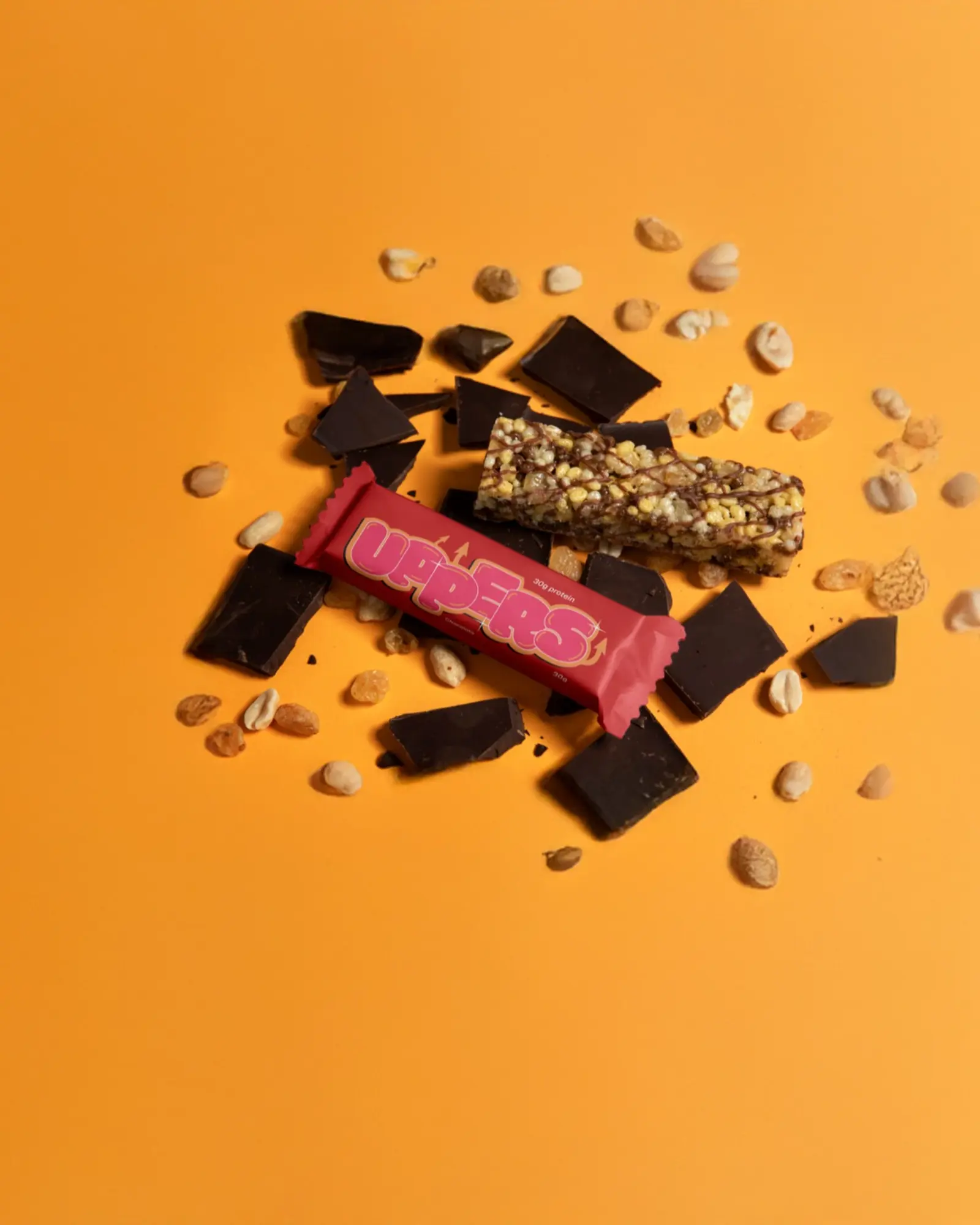 Uppers contemporary protein bar packaging and product presentation