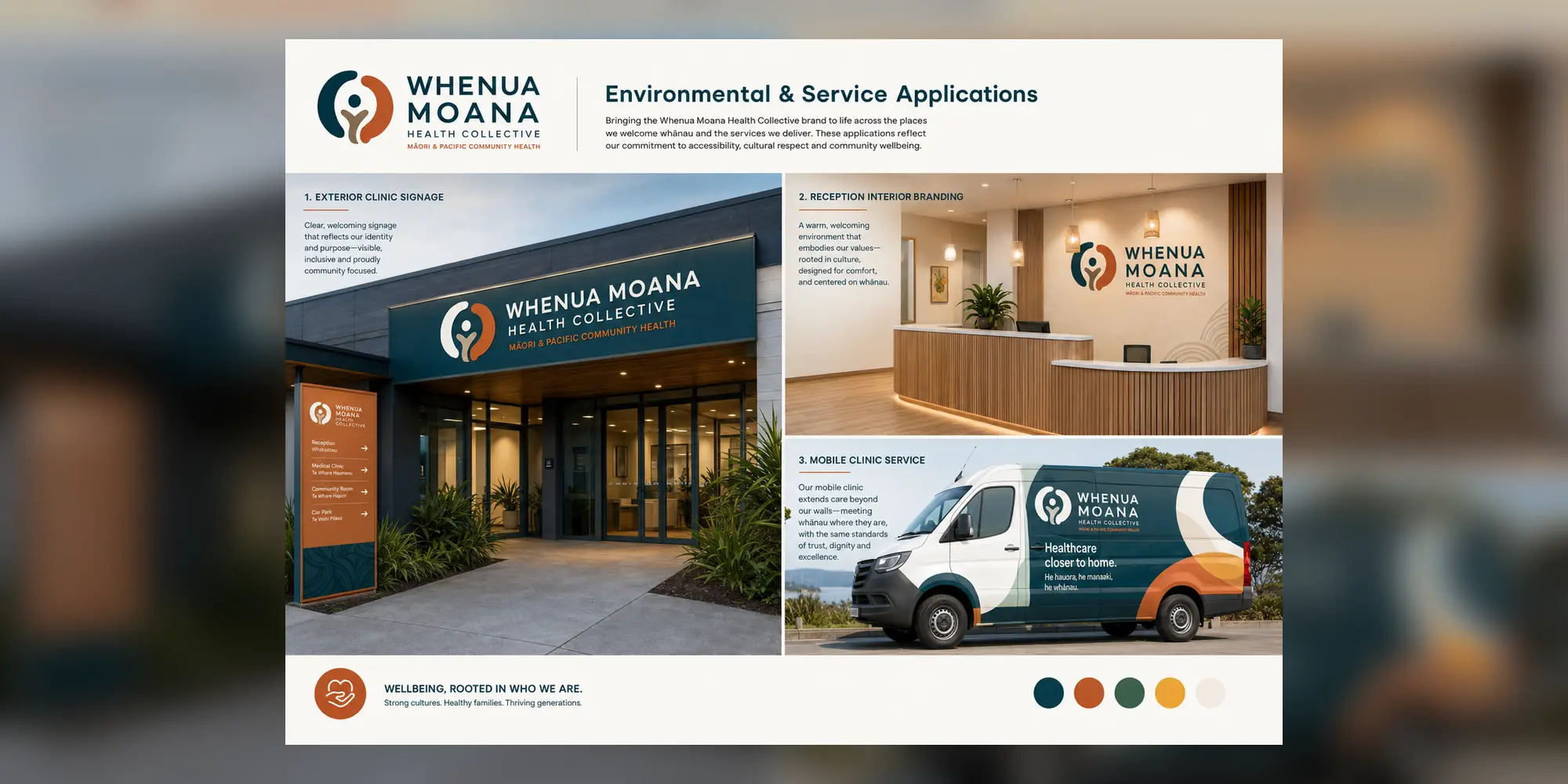 Whenua Moana identity applied across environmental and service communications