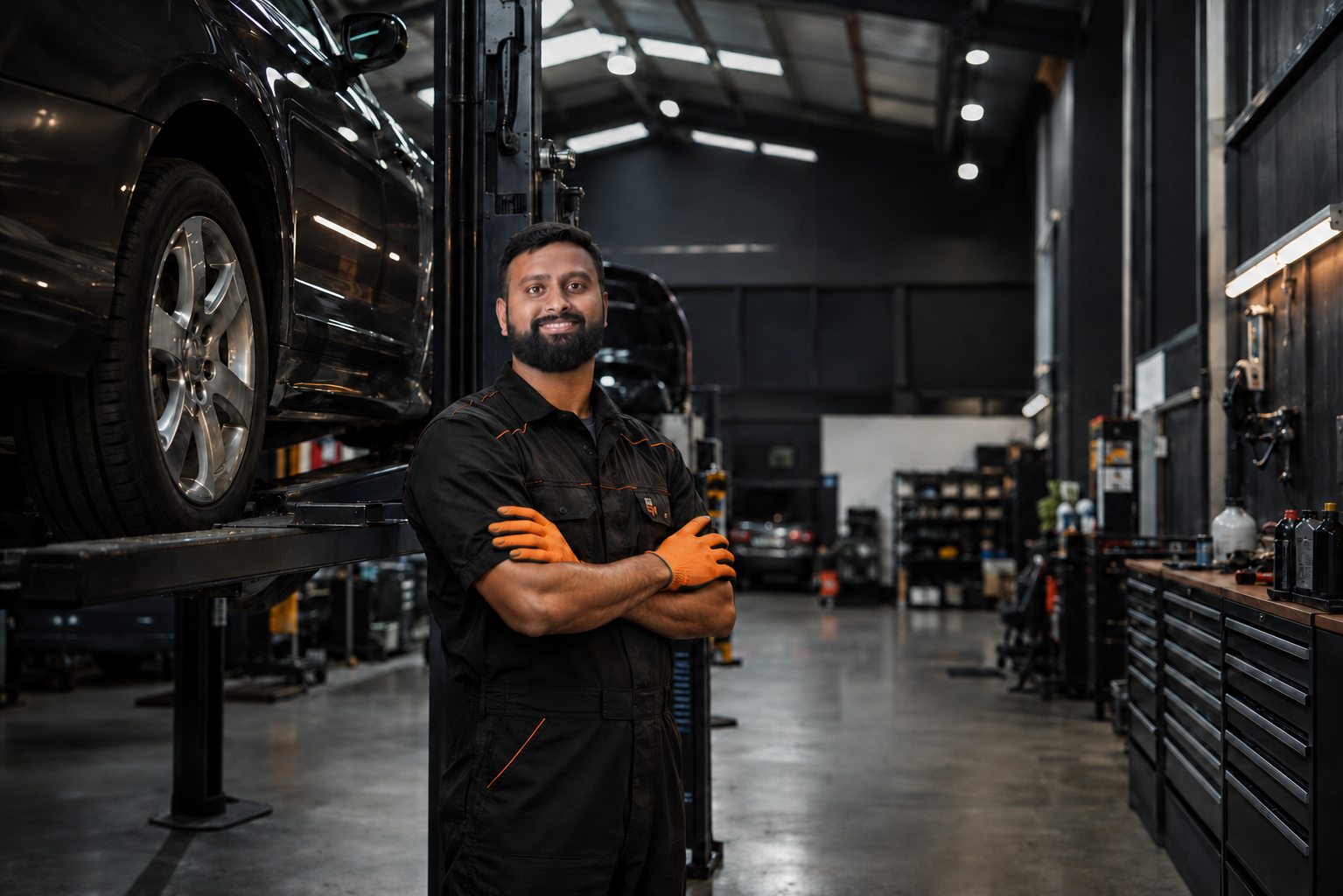 K&P Automotive workshop team member servicing a vehicle